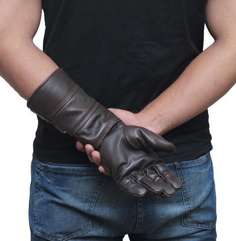 URBAN BUCK Real Leather Cosplay Mens Long Regular Fit Gauntlets Assorted Buckle Costume Glove in Saudi Arabia