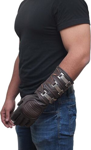 URBAN BUCK Real Leather Cosplay Mens Long Regular Fit Gauntlets Assorted Buckle Costume Glove in Saudi Arabia