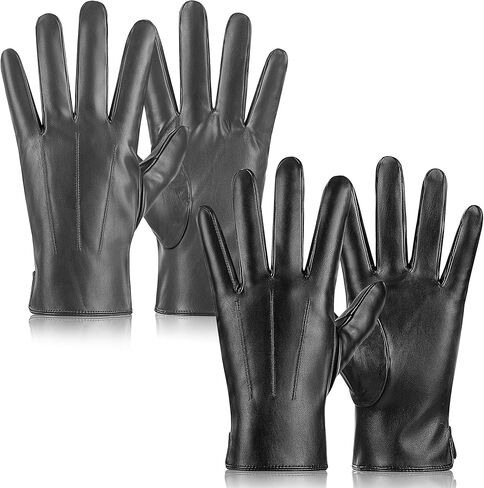 TOSWAKE Leather Gloves for Men 2 Pack, Winter Gloves PU Warm Thermal Wool Lined, Mens Gloves Touchscreen Texting for Driving in Saudi Arabia