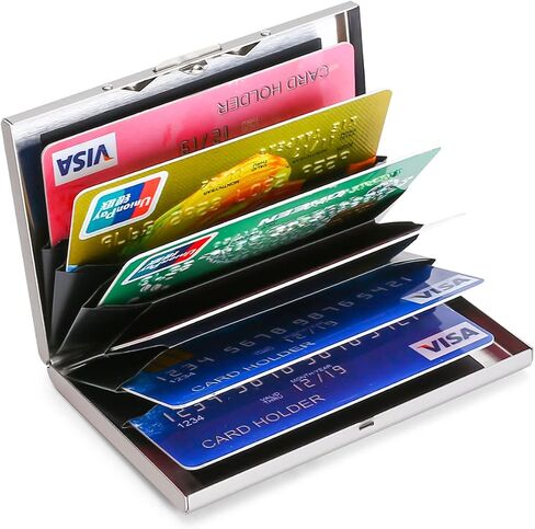 RFID Blocking Credit Card Holder Slim Metal Credit Card Wallets Stainless Steel Card Case Portable Business Card organizer for Women or Men (Black),MCC-0716 in Kuwait