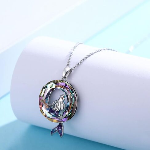 Mermaid Necklaces Round Shape Crystal Ocean Pendant Necklace Dainty Sterling Silver Starfish Beach Cute Jewelry Gifts for Women Girls with Gift Box in Kuwait