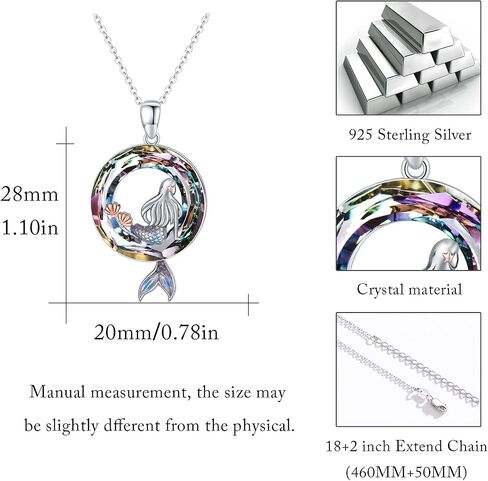 Mermaid Necklaces Round Shape Crystal Ocean Pendant Necklace Dainty Sterling Silver Starfish Beach Cute Jewelry Gifts for Women Girls with Gift Box in Kuwait
