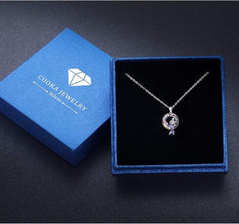 Mermaid Necklaces Round Shape Crystal Ocean Pendant Necklace Dainty Sterling Silver Starfish Beach Cute Jewelry Gifts for Women Girls with Gift Box in Kuwait