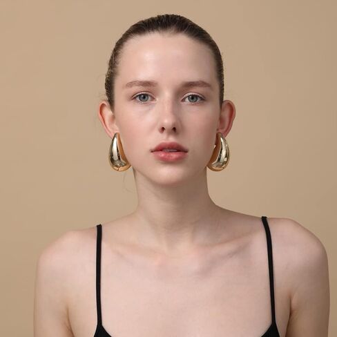 Apsvo Chunky Gold Hoop Earrings for Women, Dupes Earrings Lightweight Waterdrop Hollow Open Hoops, Hypoallergenic Gold Plated Earrings Fashion Jewelry for Women Girls in Kuwait