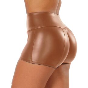 Tulucky Women's Flexible Club Faux Leather Shorts High Waisted Sexy Disco Short Hot Pants