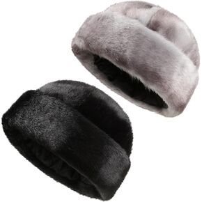 Liitrsh 2 قطعة قبعة الصياد الرجالية الروسية Ushanka قبعة دافئة للأذنين فو المنك الفراء قبعة القوزاق مفجر يندبروف قبعة الثلج الحرارية قبعة التزلج لفصل الشتاء أبي الرجال جندي الصيد ركوب الدراجات، أسود ورمادي in Kuwait