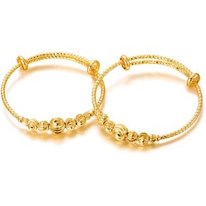 Ethlyn 2Pcs/Lot Kids Jewelry Gold Plated Adjustable Beads Bracelet Bangle Birthday Christmas Gifts for Girls 4years old