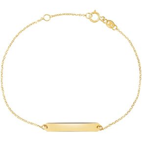 UNICORNJ 14K Yellow Gold Engravable Personalized Bar Pendant Necklace or Bracelet Polished Shiny on Cable Chain Italy
