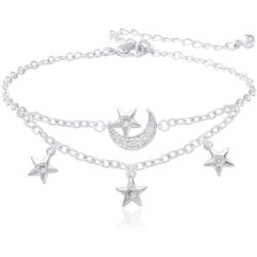 سوار Mesovor Dainty Moon Star Link، سلسلة ربط قابلة للتعديل مطلية بالذهب عيار 16 قيراط | سوار زركونيا متلألئ للنساء والفتيات