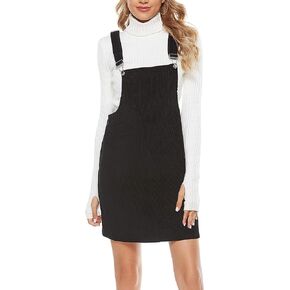 Tanming Women's Corduroy A Line Cute Jumper Pinafore Bib Overall Mini Dress Skirt