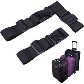 Wisdompro 2 Pcs Add a Bag Luggage Strap, Heavy Duty Adjustable Suitcase Belt Travel Attachment Travel Accessories for Connecting Your Luggage - Black (T-Type and Normal)