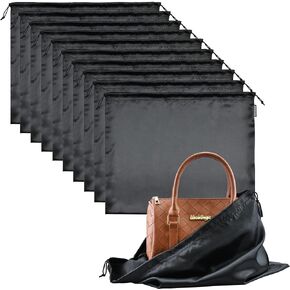 10 Pack Dust Bags for Purses and Handbags, Silk Dust Cover Storage Bag with Drawstring Travel Storage Pouch for Handbag Purse Shoes Boots (Black, 19.6 × 15.7 in)