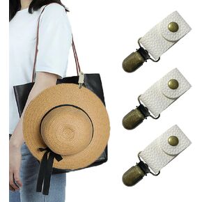 3 PCS Hat Clip for Travel, Portable Leather Clips for Holding Cap on Bag, Travel Hat Clip for Purse Backpack Luggage