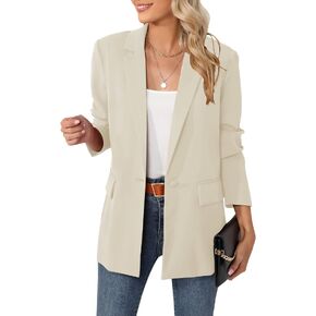LUYAA Womens Oversized Blazer Jacket Casual Work Office Open Front Suit Jacket with Linning and Shoulder Pads