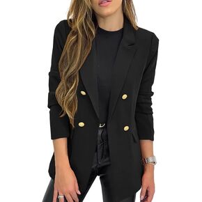 Hdieso Womens Solid Color Casual Long Sleeve Lapel Button Blazer Jacket