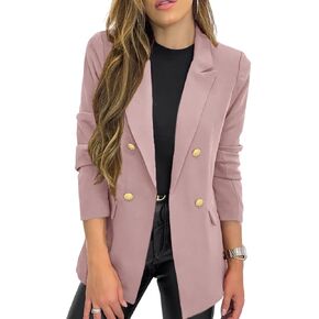 Hdieso Womens Solid Color Casual Long Sleeve Lapel Button Blazer Jacket
