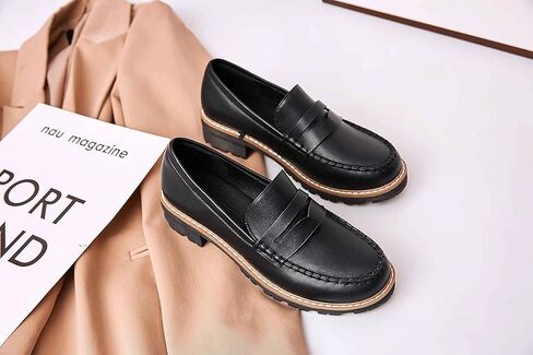 حذاء Sailimy نسائي أسود كلاسيكي بيني لوفر ماري جين أكسفورد بكعب مكتنز in Kuwait