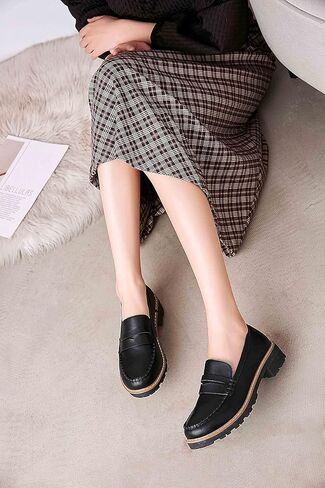 حذاء Sailimy نسائي أسود كلاسيكي بيني لوفر ماري جين أكسفورد بكعب مكتنز in Kuwait