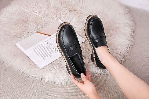 حذاء Sailimy نسائي أسود كلاسيكي بيني لوفر ماري جين أكسفورد بكعب مكتنز in Kuwait