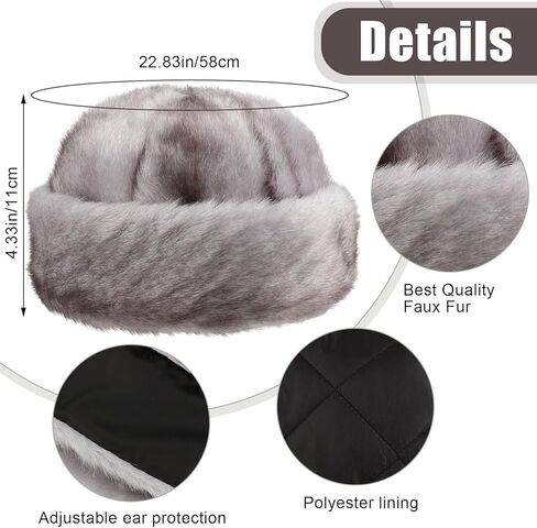 Liitrsh 2 قطعة قبعة الصياد الرجالية الروسية Ushanka قبعة دافئة للأذنين فو المنك الفراء قبعة القوزاق مفجر يندبروف قبعة الثلج الحرارية قبعة التزلج لفصل الشتاء أبي الرجال جندي الصيد ركوب الدراجات، أسود ورمادي in Kuwait