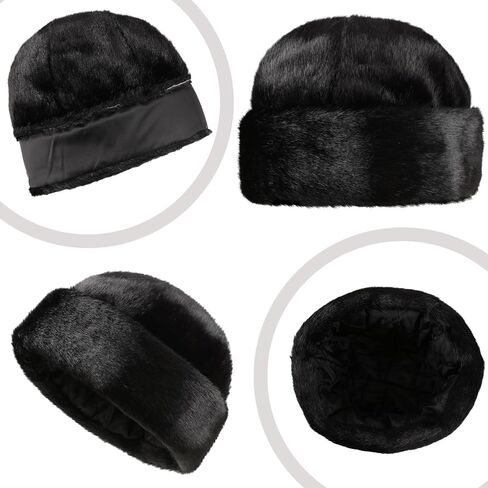 Liitrsh 2 قطعة قبعة الصياد الرجالية الروسية Ushanka قبعة دافئة للأذنين فو المنك الفراء قبعة القوزاق مفجر يندبروف قبعة الثلج الحرارية قبعة التزلج لفصل الشتاء أبي الرجال جندي الصيد ركوب الدراجات، أسود ورمادي in Kuwait