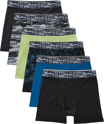 ملابس داخلية Hanes Boys Tween Boxer، ملابس داخلية شبكية مطاطية عالية الأداء، 6 قطع in Kuwait
