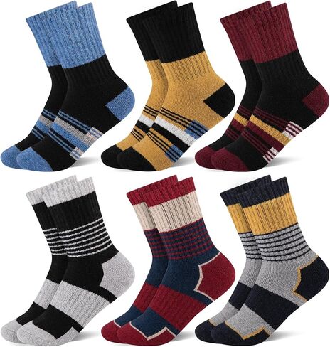 Comfoex Kids Wool Socks for Boys Girls Winter Warm Thermal Socks Thick Cozy Socks For Kids 4-6 6-8 8-10 Years Old 6 Pairs in Kuwait