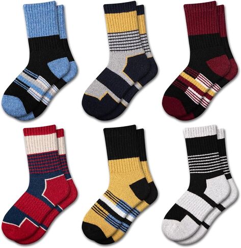 Comfoex Kids Wool Socks for Boys Girls Winter Warm Thermal Socks Thick Cozy Socks For Kids 4-6 6-8 8-10 Years Old 6 Pairs in Kuwait