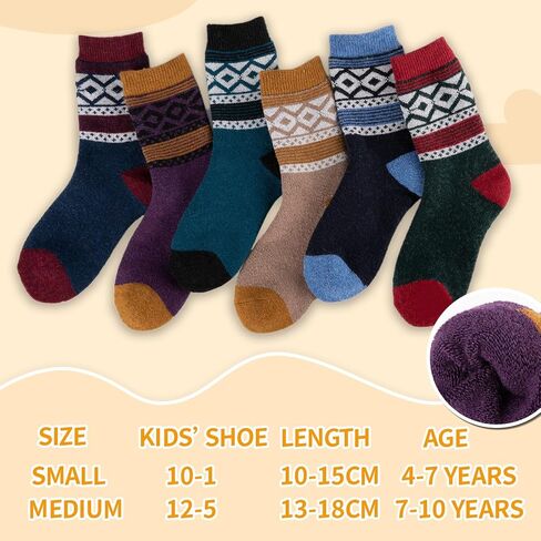 Comfoex Kids Wool Socks for Boys Girls Winter Warm Thermal Socks Thick Cozy Socks For Kids 4-6 6-8 8-10 Years Old 6 Pairs in Kuwait
