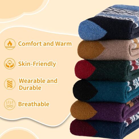 Comfoex Kids Wool Socks for Boys Girls Winter Warm Thermal Socks Thick Cozy Socks For Kids 4-6 6-8 8-10 Years Old 6 Pairs in Kuwait