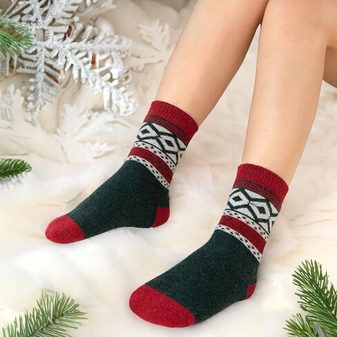 Comfoex Kids Wool Socks for Boys Girls Winter Warm Thermal Socks Thick Cozy Socks For Kids 4-6 6-8 8-10 Years Old 6 Pairs in Kuwait