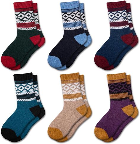 Comfoex Kids Wool Socks for Boys Girls Winter Warm Thermal Socks Thick Cozy Socks For Kids 4-6 6-8 8-10 Years Old 6 Pairs in Kuwait