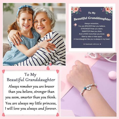 UNGENT THEM Pink Pearl and Rhinestone Bracelet for Girls Granddaughter Daughter Niece Big Sister Birthday Christmas Easter Gifts in Saudi Arabia