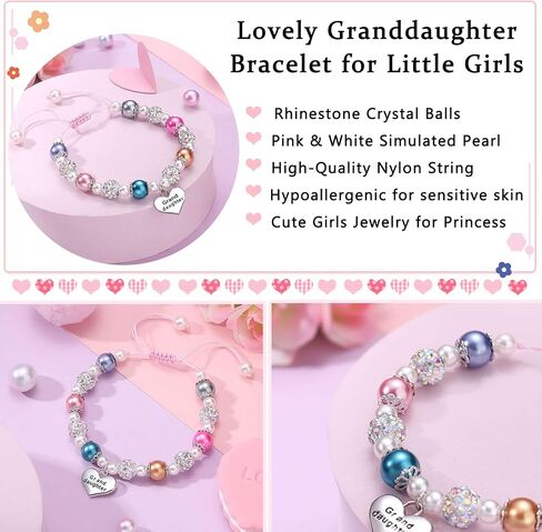 UNGENT THEM Pink Pearl and Rhinestone Bracelet for Girls Granddaughter Daughter Niece Big Sister Birthday Christmas Easter Gifts in Saudi Arabia