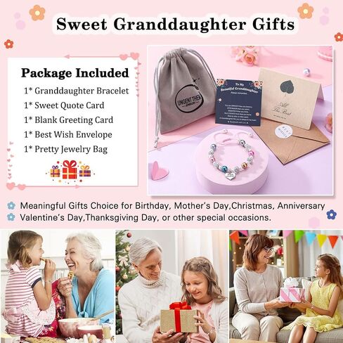 UNGENT THEM Pink Pearl and Rhinestone Bracelet for Girls Granddaughter Daughter Niece Big Sister Birthday Christmas Easter Gifts in Saudi Arabia