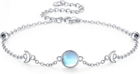 سوار حجر القمر 925 الفضة الاسترليني المرحلة القمر قابل للتعديل سوار مجوهرات هدايا للنساء الفتيات, فضة استرلينية in Kuwait