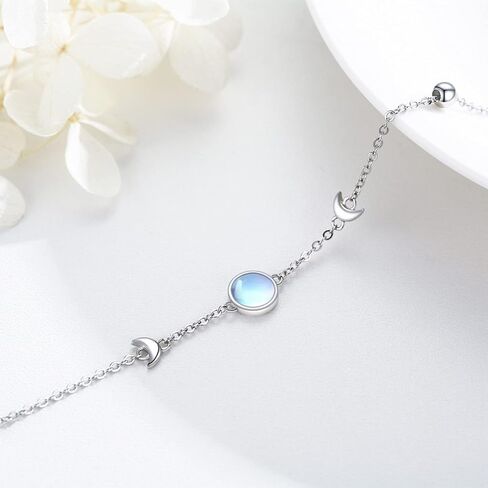 سوار حجر القمر 925 الفضة الاسترليني المرحلة القمر قابل للتعديل سوار مجوهرات هدايا للنساء الفتيات, فضة استرلينية in Kuwait