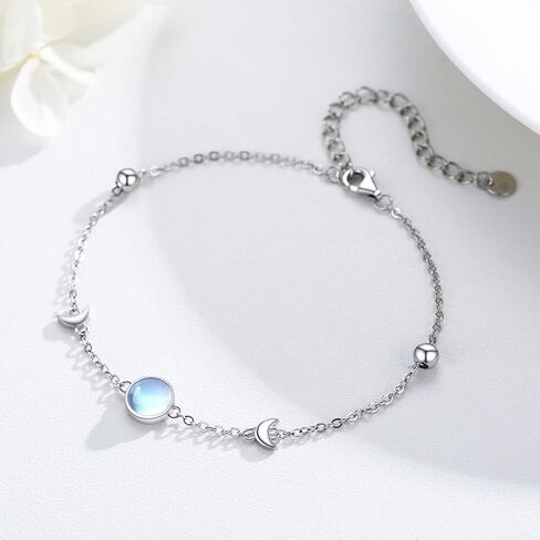 سوار حجر القمر 925 الفضة الاسترليني المرحلة القمر قابل للتعديل سوار مجوهرات هدايا للنساء الفتيات, فضة استرلينية in Kuwait