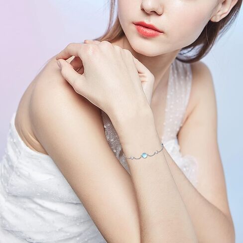 سوار حجر القمر 925 الفضة الاسترليني المرحلة القمر قابل للتعديل سوار مجوهرات هدايا للنساء الفتيات, فضة استرلينية in Kuwait