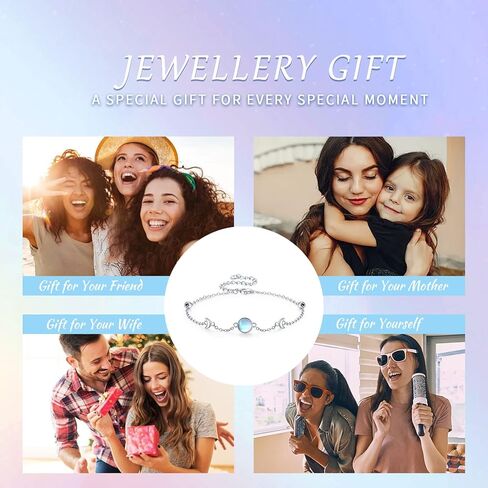 سوار حجر القمر 925 الفضة الاسترليني المرحلة القمر قابل للتعديل سوار مجوهرات هدايا للنساء الفتيات, فضة استرلينية in Kuwait