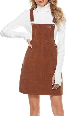 Tanming Women's Corduroy A Line Cute Jumper Pinafore Bib Overall Mini Dress Skirt in Saudi Arabia