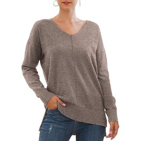 Jouica Womens Summer Short Sleeve Tops Casual V Neck Loose Fit Knit Lightweight Sweater Pullover Top in Saudi Arabia