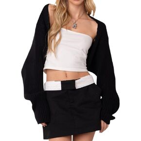Yoawdats Women Casual Knitted Coat Shrugs Solid Color Long Sleeve Open Front Sweater Short Blouse Crop Loose Cute Cardigan