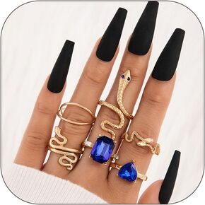 Frodete 4 Pcs Snake Ring for Teen Girl Gifts Vintage Boho Retro Stackable Rings Sets Open Rings Adjustable Gothic Knuckle Rings Halloween Jewelry for Women