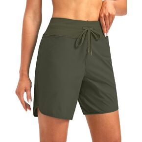 G Gradual Women's 7" Quick Dry High Waisted Swim Board Shorts with Zipper Pockets UPF 50+ Beach Shorts for Women with Liner