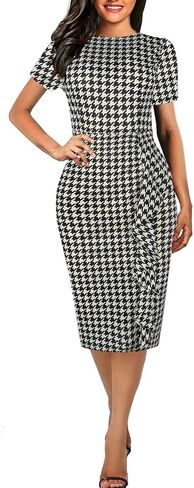 CISMARK Women's Vintage Short Sleeve Polka Dot Falbala Fold Slim Fit Pencil Dress in Saudi Arabia