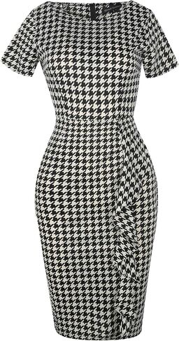 CISMARK Women's Vintage Short Sleeve Polka Dot Falbala Fold Slim Fit Pencil Dress in Saudi Arabia