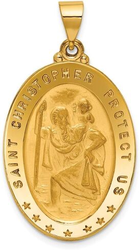 Solid 18k Yellow Gold Catholic Patron Saint Christopher Medal Pendant Charm - 38mm x 20mm in Saudi Arabia