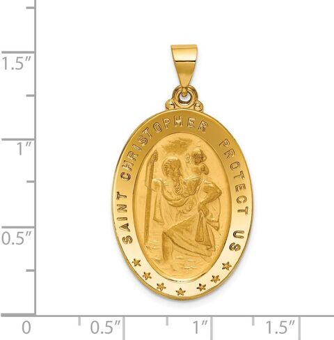 Solid 18k Yellow Gold Catholic Patron Saint Christopher Medal Pendant Charm - 38mm x 20mm in Saudi Arabia