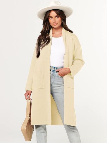 ANRABESS Women's 2023 Fall Cardigan Sweater Long Sleeve Open Front Lapel Coat Casual Knit Coatigan Jacket with Pockets in Saudi Arabia